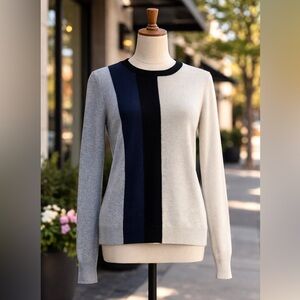 Derek Lam Silk Cashmere Blue Black Cream Color Block Long Sleeve Sweater Sz S